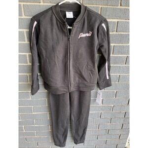 PUMA Girls 2-Piece Outfit Set Hoodie & Pants Black Pink Youth Size 7 Sweats